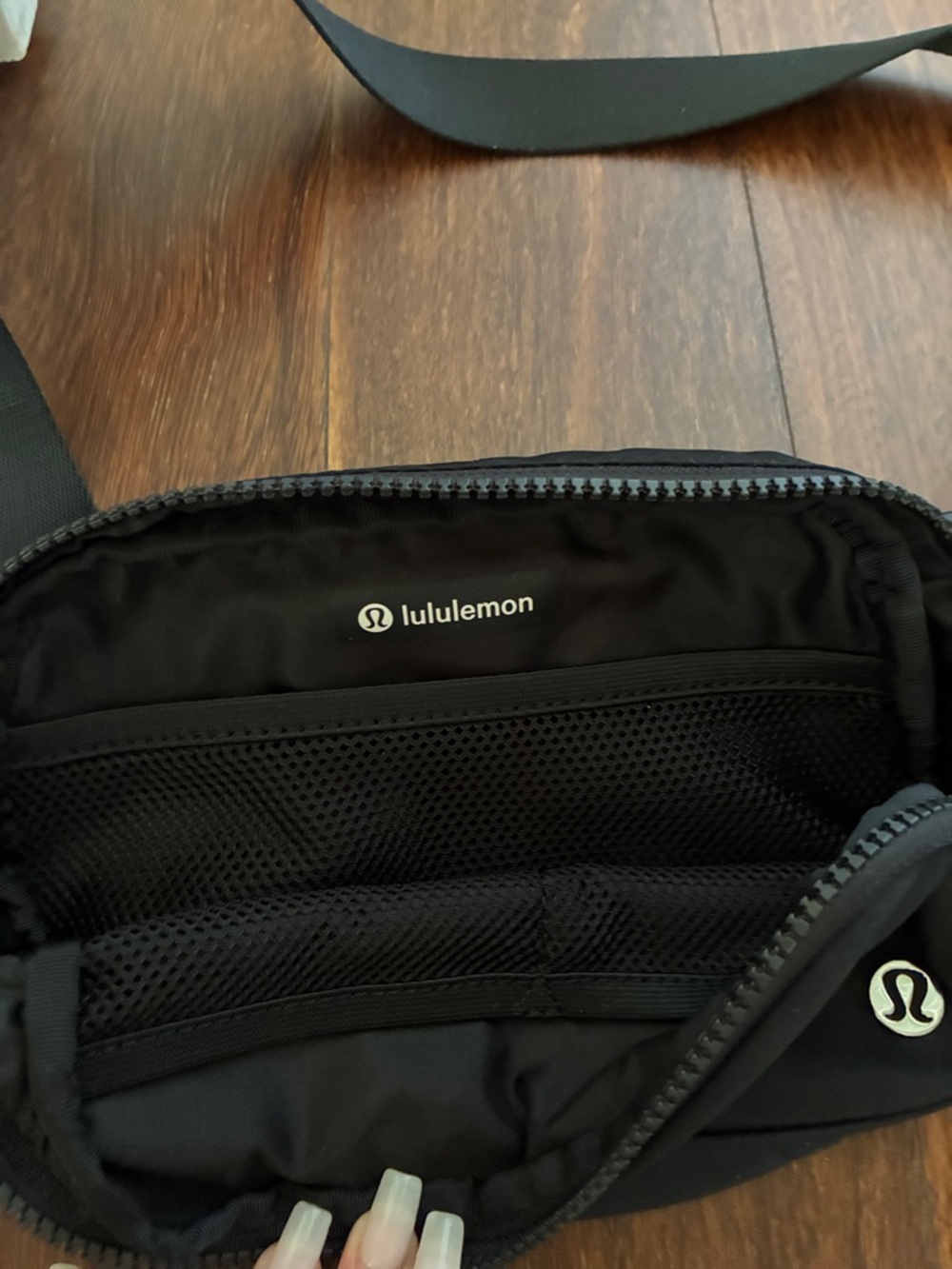 lululemon athletica Black Compact Belt Bag with Silver Logo in perfect condition - Picture 2 of 2